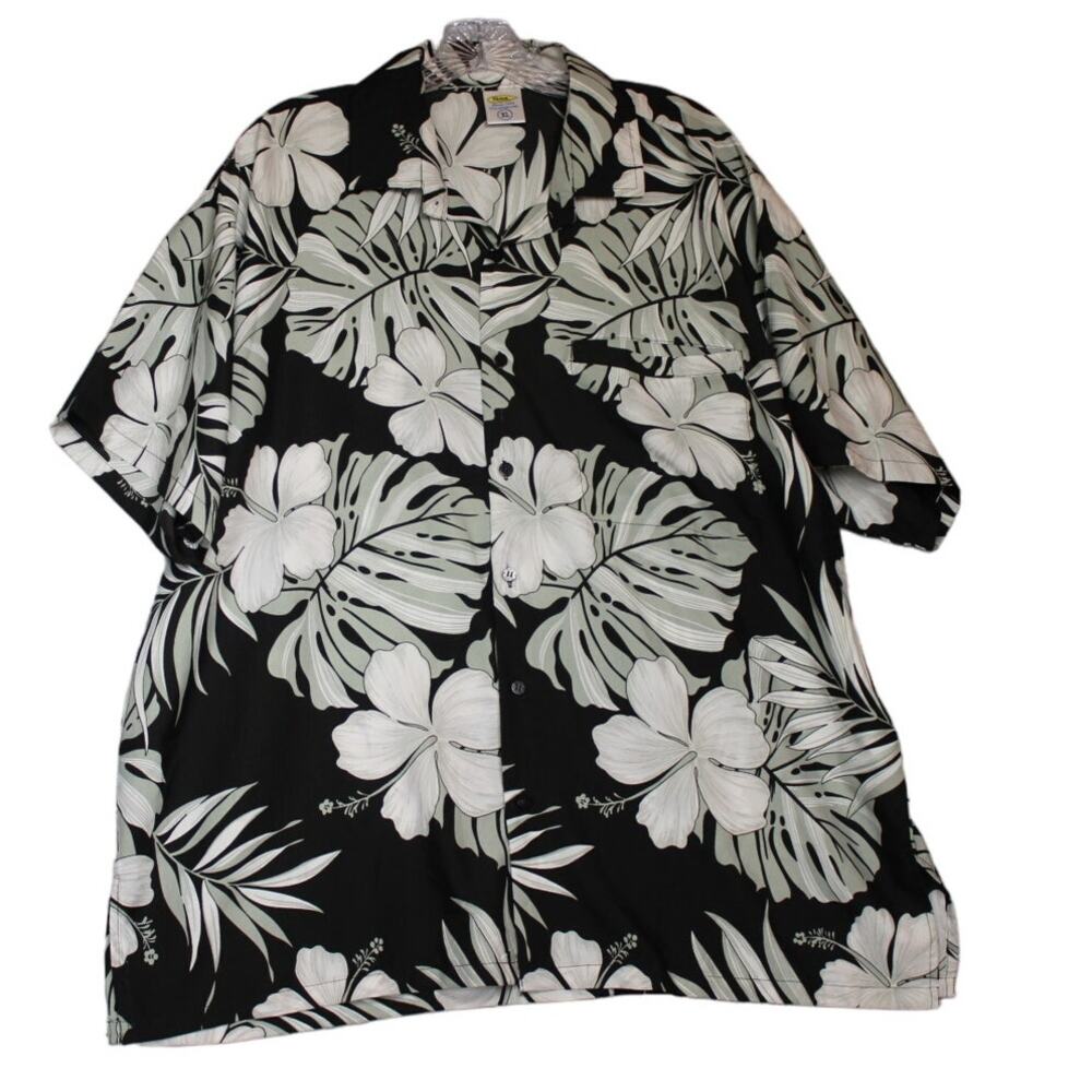 Rima Beachworld Mens SS buttonup‎ Black/White Hawaiian Floral Shirt Size XL